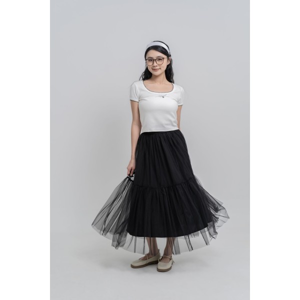 Tiered Tulle Midi Skirt