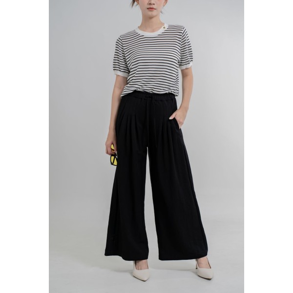 Drawstring Pleated Wide Leg Pants