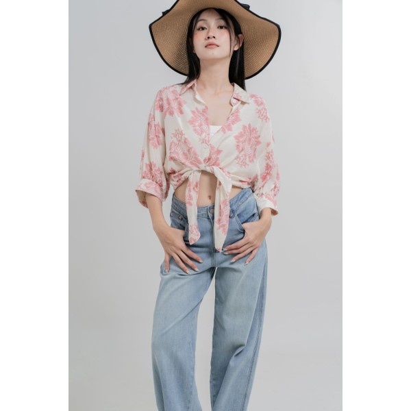 Floral Tie Front Blouse