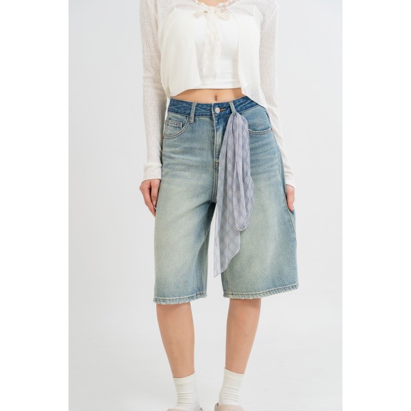 Denim Cropped Wide Leg Pants