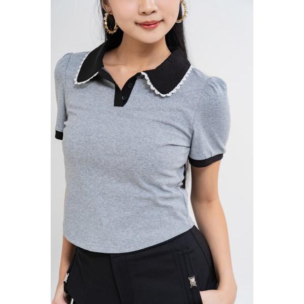 Puff Sleeves Collar Top