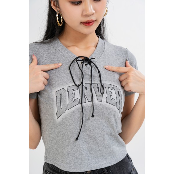 Lace Up Short Sleeves Top