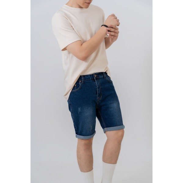 Scratch Effect Denim Shorts