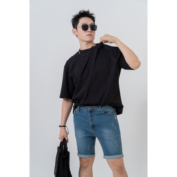 Scratch Effect Denim Shorts