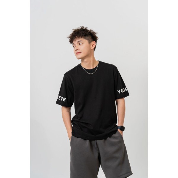 Sleeve Slogan Print Tee