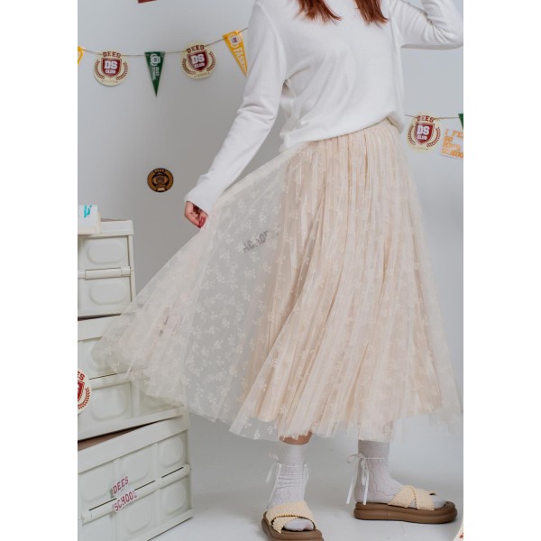 A-line midi with layered floral print skirt