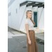 Chain-knit half-turtleneck short-sleeved top