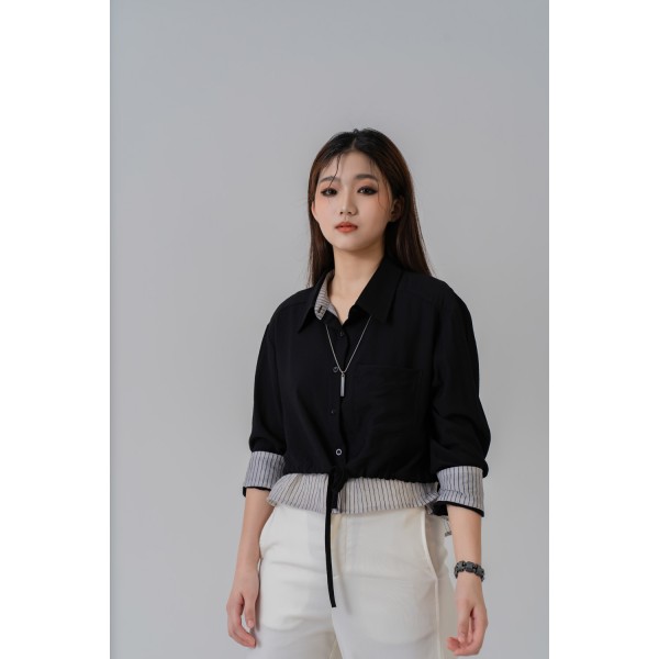 Drawstring Hem Layered Check Shirt