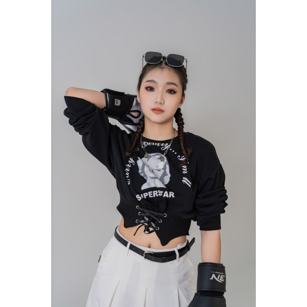 Drawstring Hem Long Sleeve Sweatshirt