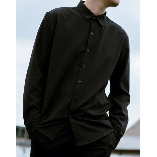 Solid Button Front Curved Hem Shirt