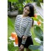Horizontal striped long-sleeved top