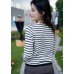 Horizontal striped long-sleeved top