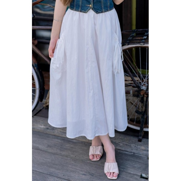 Rubber maxi skirt with double side pockets