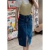 Split over-the-knee denim maxi skirt