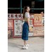 Split over-the-knee denim maxi skirt