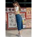 Split over-the-knee denim maxi skirt