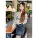 High-waisted black denim skirt