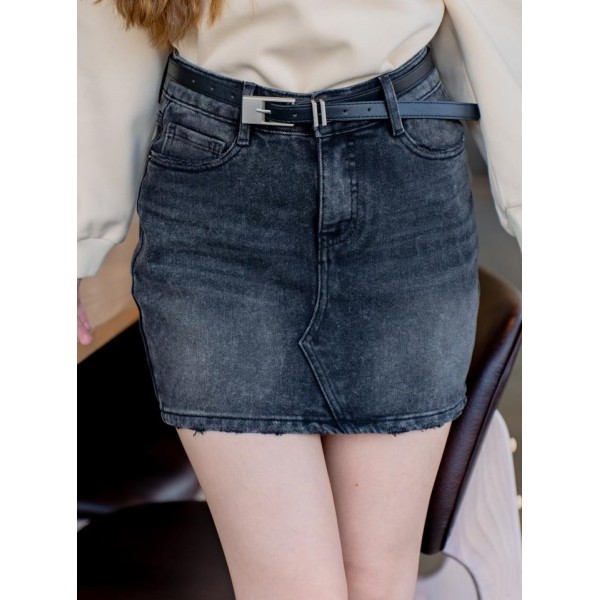 High-waisted black denim skirt