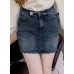 High-waisted black denim skirt