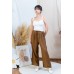 Straight-leg ruffled elastic drawstring trousers