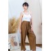 Straight-leg ruffled elastic drawstring trousers