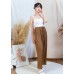 Straight-leg ruffled elastic drawstring trousers