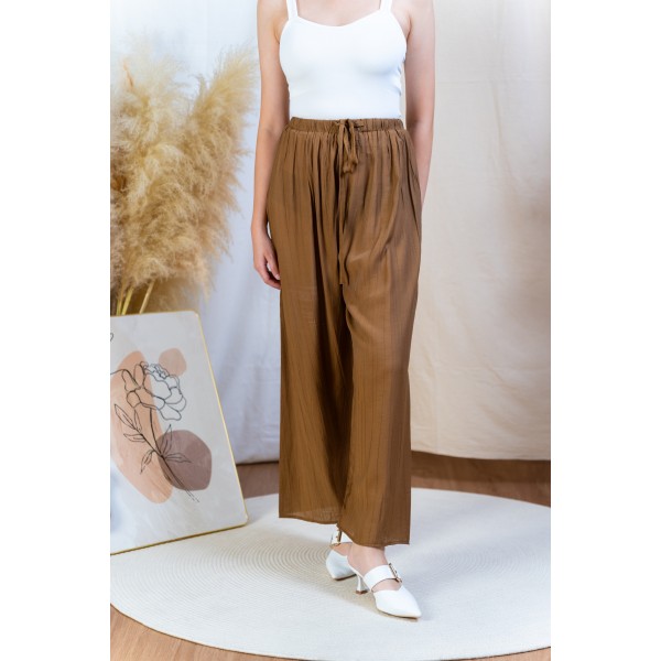 Straight-leg ruffled elastic drawstring trousers