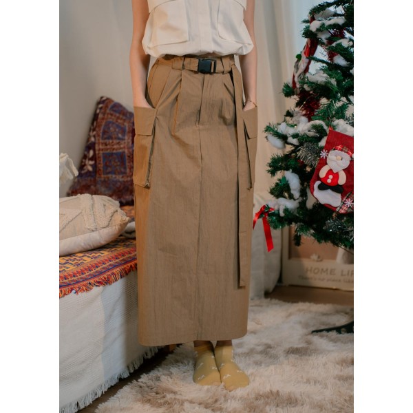 Cargo maxi skirt with double pockets