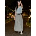 Belted pleated long skirt