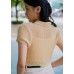 Collar-knit short-sleeved open-button top