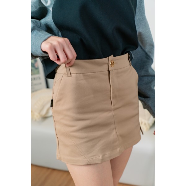 Single Button Closure Zipper Fly Mini Skirt 