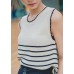 Knitted Singlet with Horizontal Striped and Contrast Edges