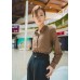 Hidden Button Placket Long Sleeves Collar Shirt