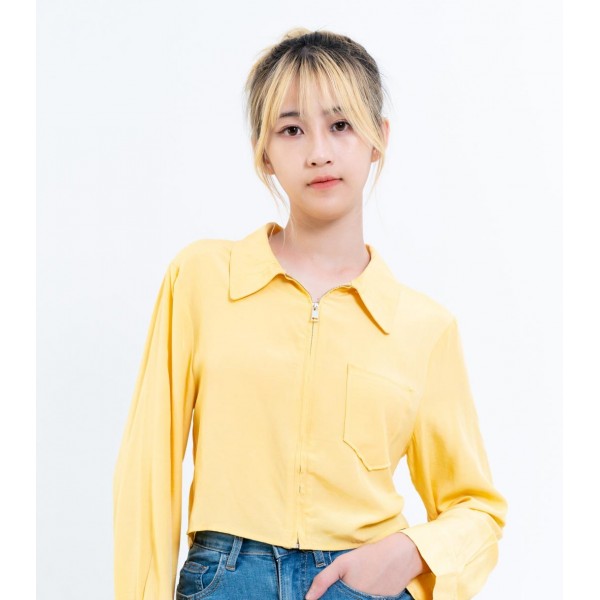Full Zipper Long Sleeves Blouse with Collar
