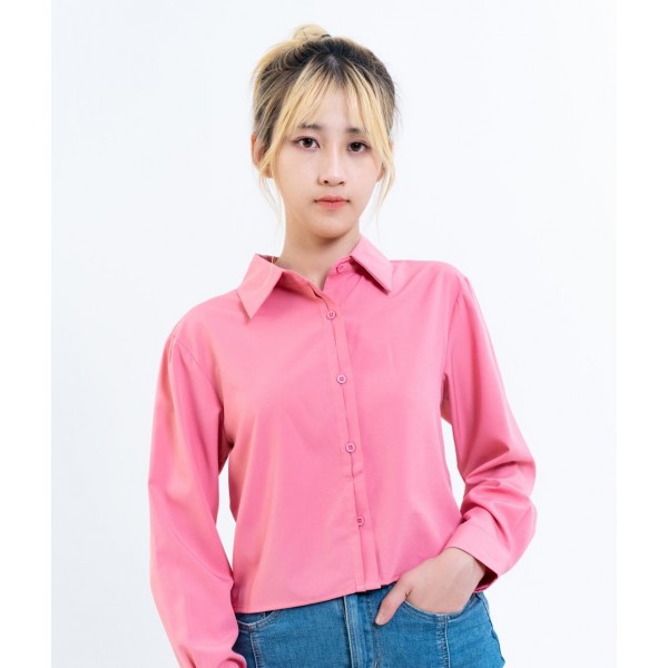 Front Button Panel with Pleated placket Design Long Sleeves Collar Shirt
